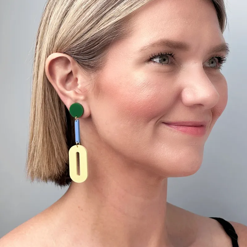 Oval Drop Earrings Green Blue Yellow