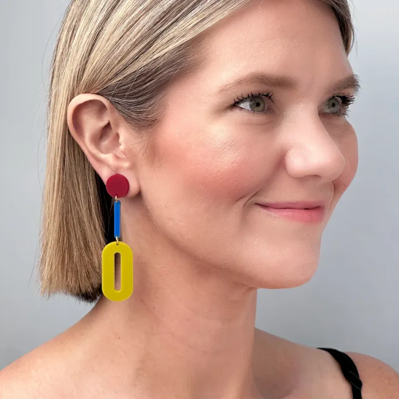 Oval Drop Earrings Merlot Blue Chartreuse Green