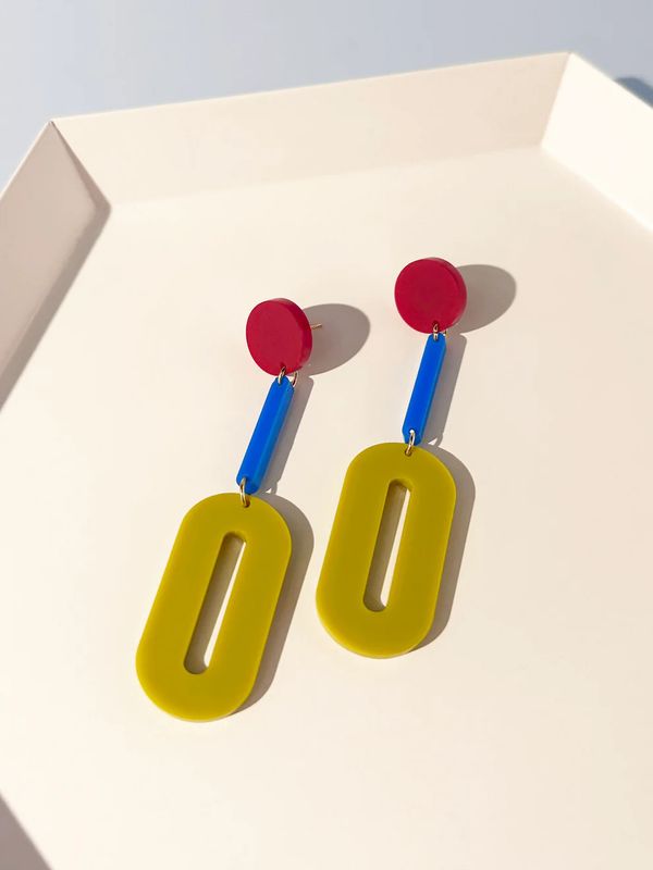 Oval Drop Earrings Merlot Blue Chartreuse Green