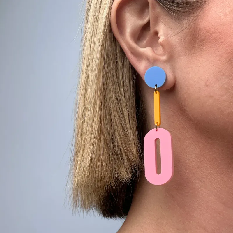 Oval Drop Earrings Blue Mango Pink