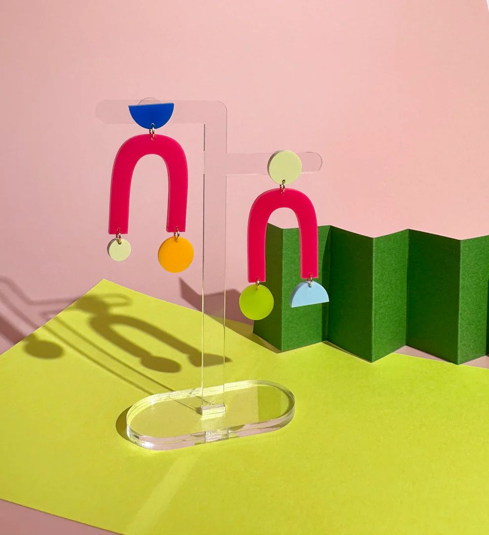 Collage Earrings Hot Pink Arch Colour Mix