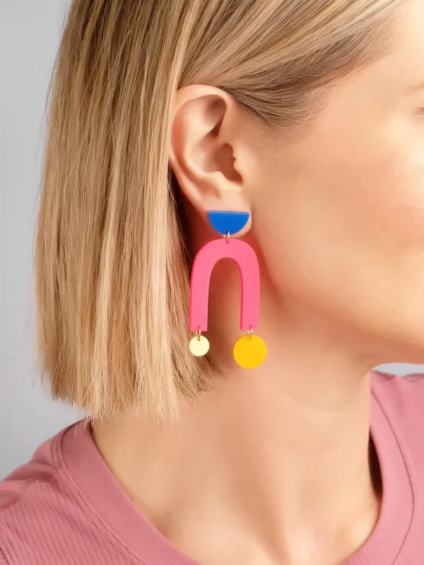 Collage Earrings Hot Pink Arch Colour Mix