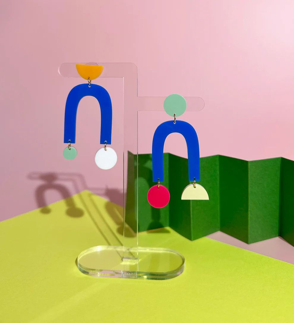 Collage Earrings Cobalt Blue Arch Colour Mix