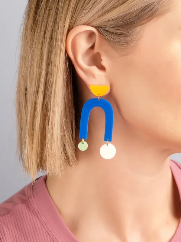 Collage Earrings Cobalt Blue Arch Colour Mix