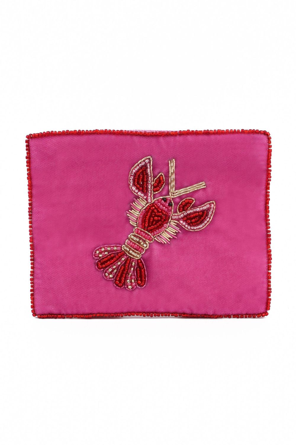 Small Beaded Velvet Pouch Lobster Love