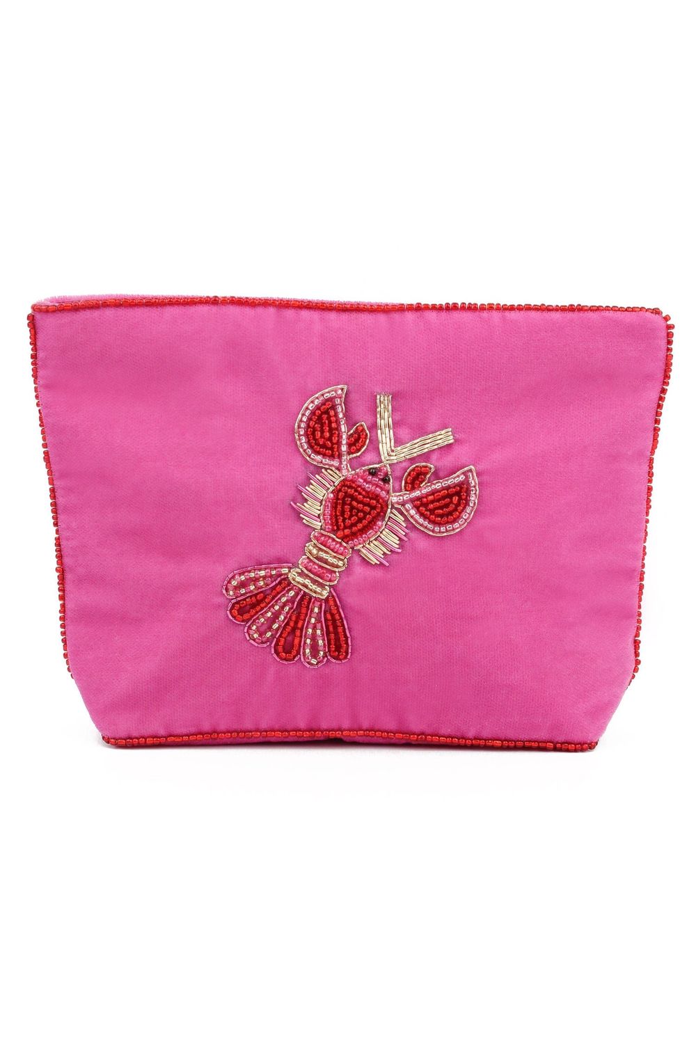 Medium Beaded Velvet Pouch Lobster Love