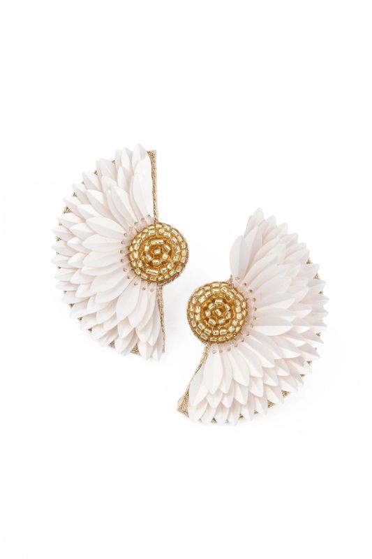 Gold and Pearl Half Flower Earrings