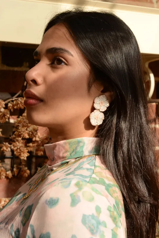 Blush Pink Floral Double Drop Earrings