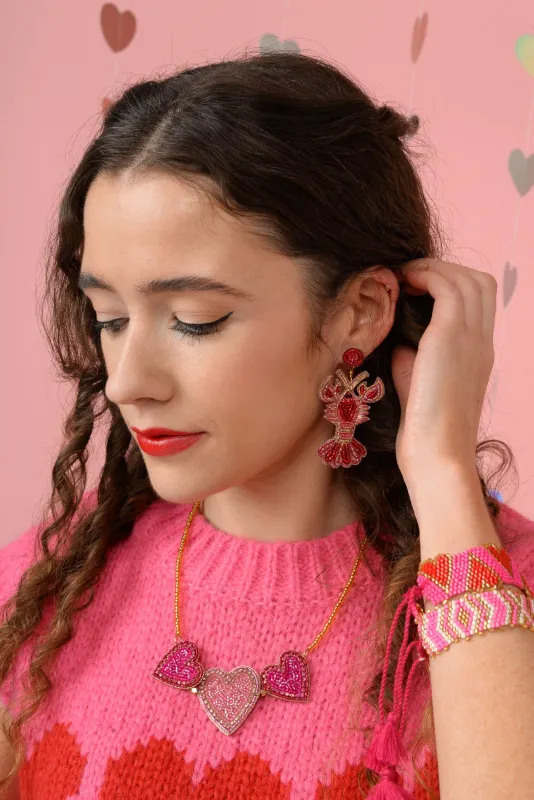 Lobster Love Beaded Earrings