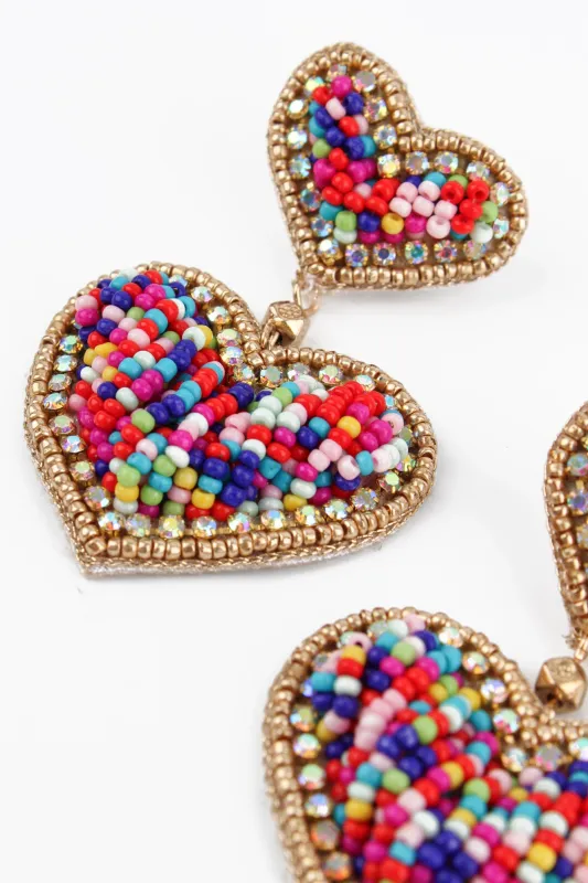 Rainbow Confetti Heart Earrings