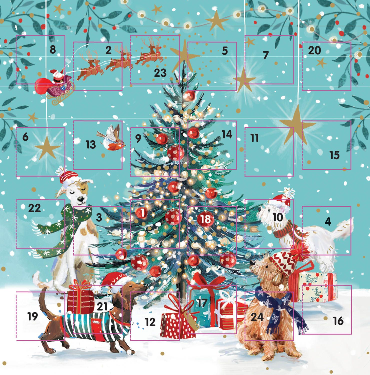 Mini Advent Calendar Card Puppies Around The Tree