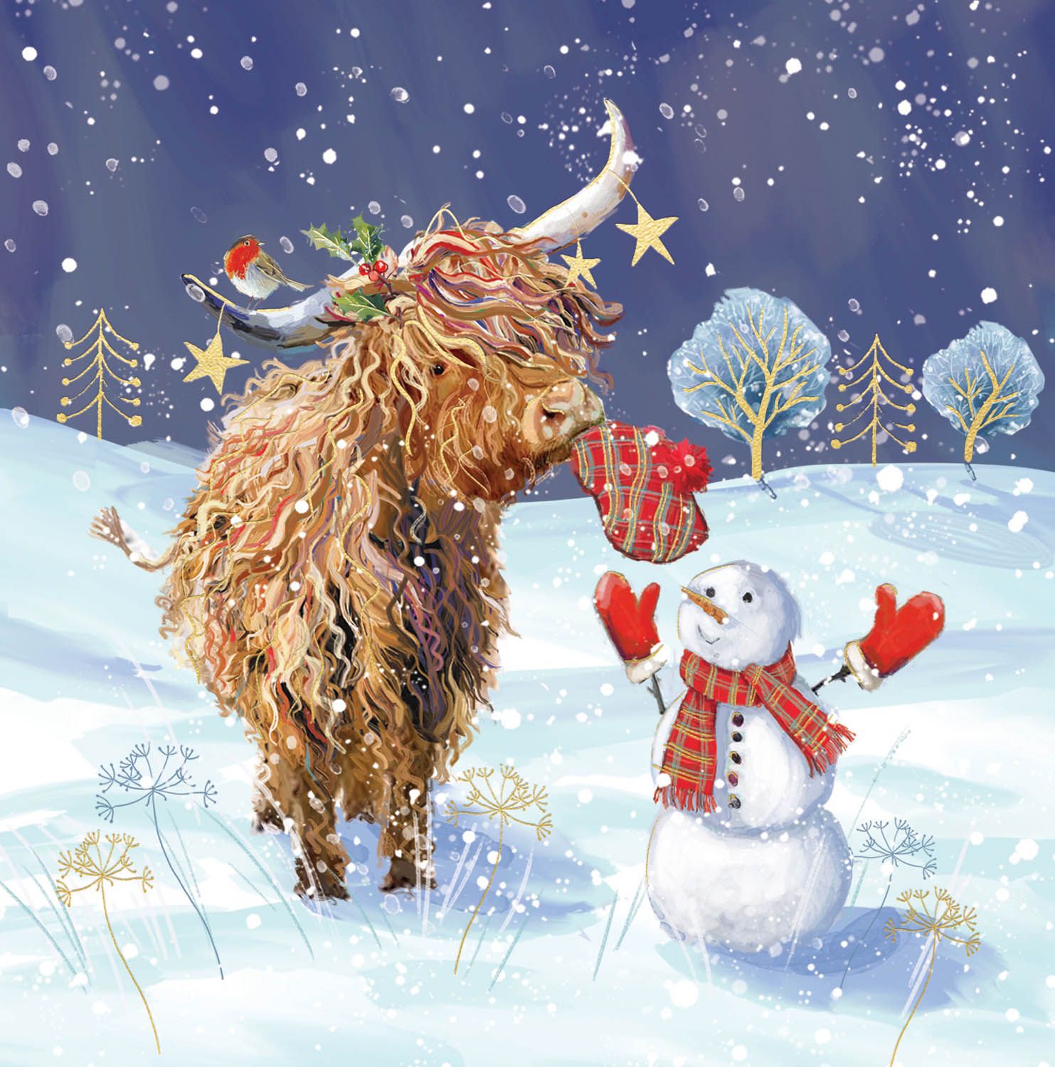 Boxed Christmas Cards Highland Cow And Snowman