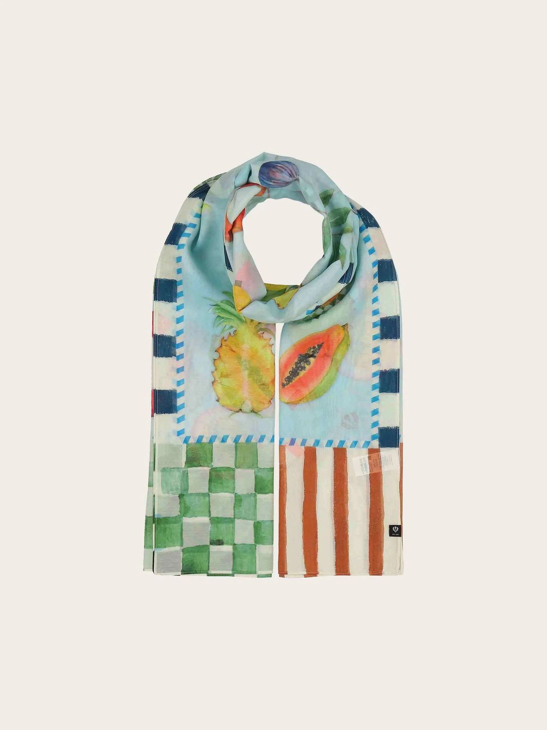 Silk Blend Scarf with Vacation Motifs - True Blue