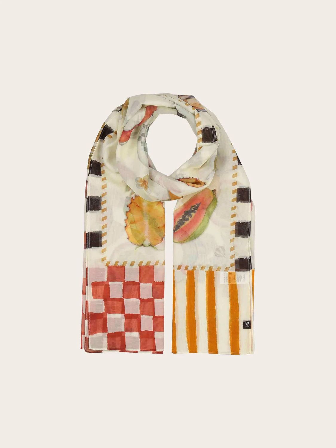 Silk Blend Scarf with Vacation Motifs - Espresso
