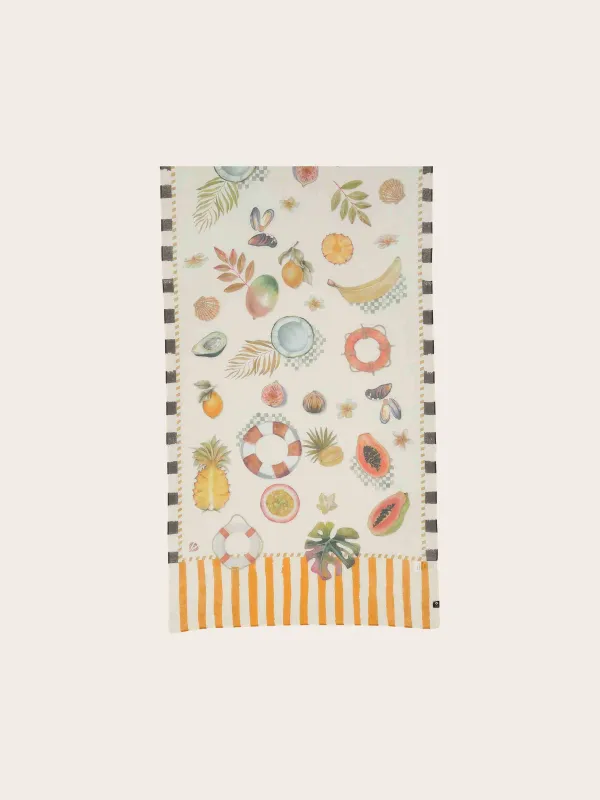 Silk Blend Scarf with Vacation Motifs - Espresso