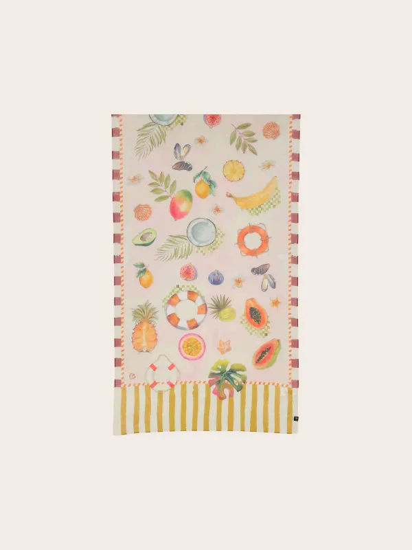 Silk Blend Scarf with Vacation Motifs - Bird of Paradise