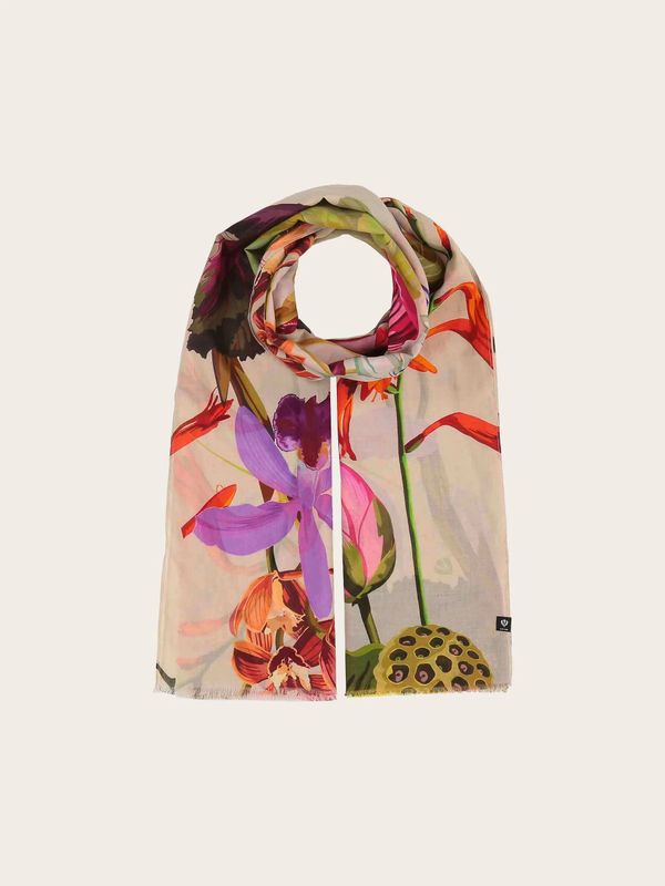 Large Scarf with Floral Design Butter Cream