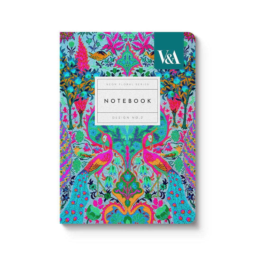 Mini Neon Floral Peacock Paperback Notebook