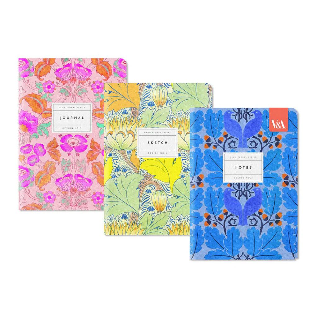 Neon Floral Stitched Notebook set of 3