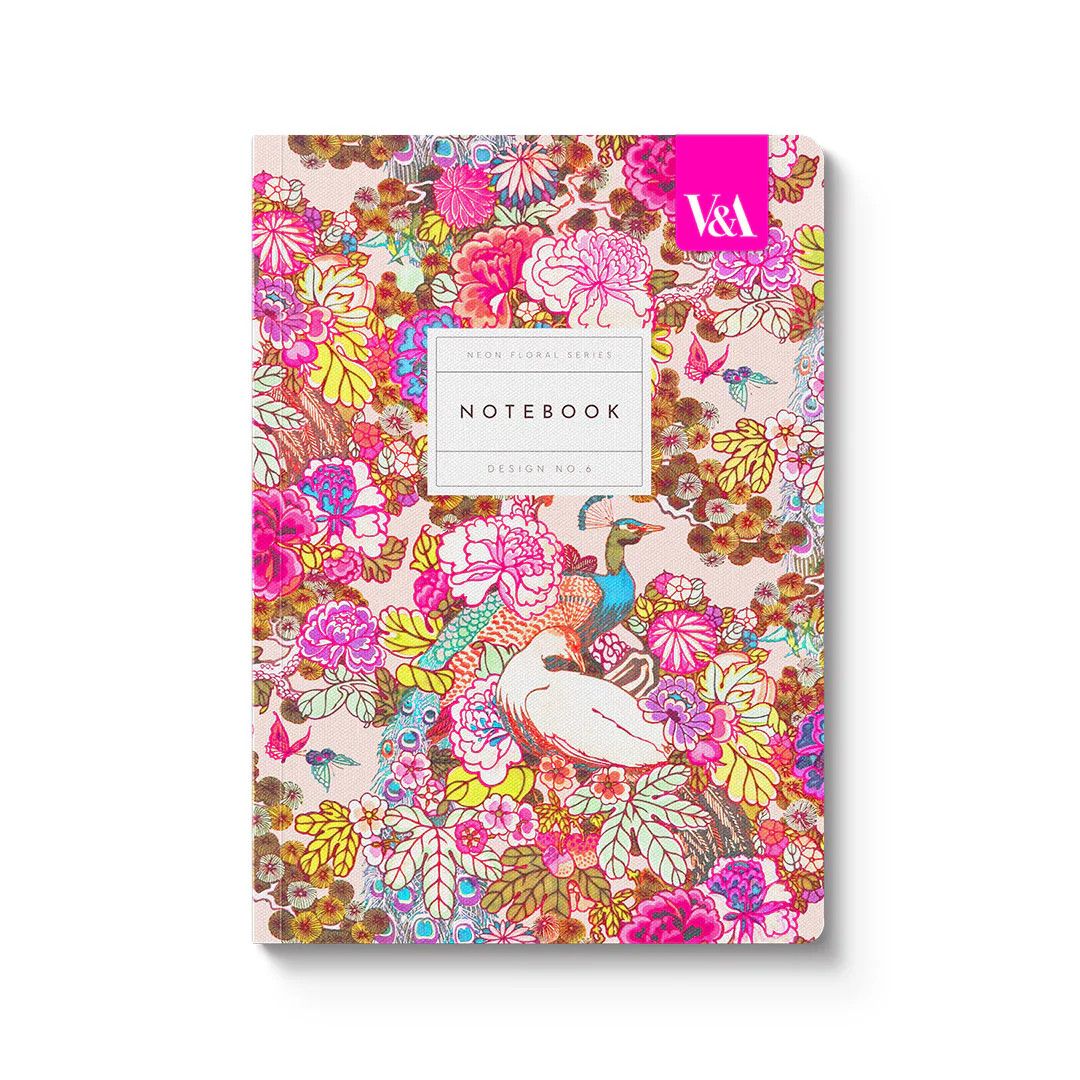 Neon Floral Peacock Floral Premium Paperback Notebook