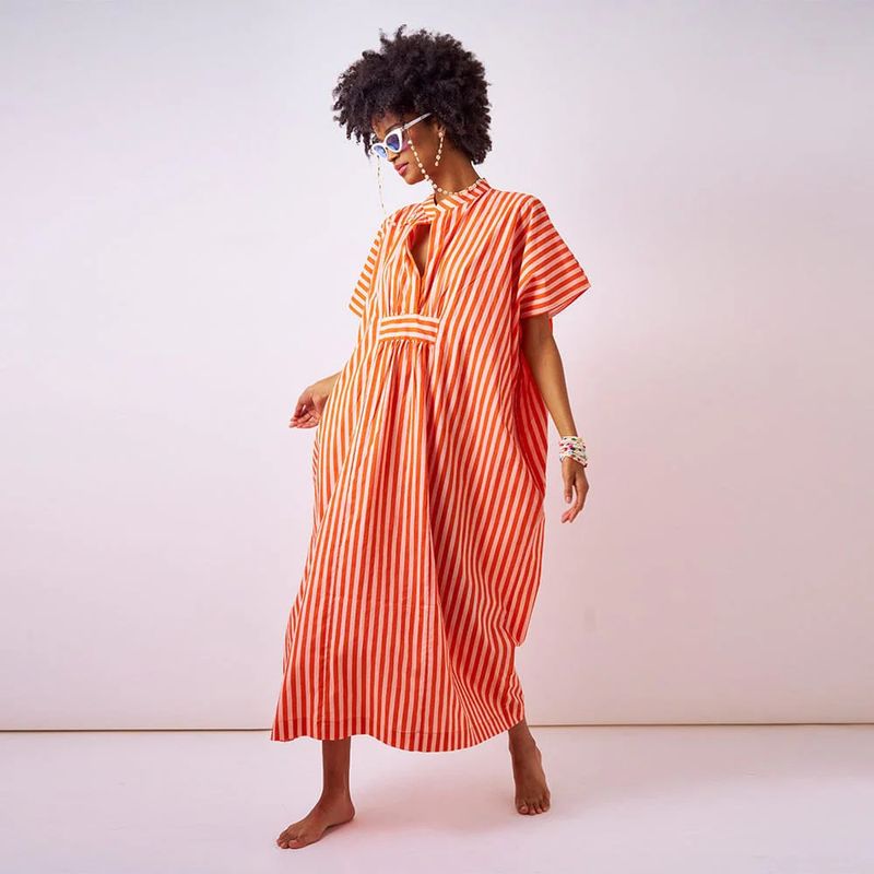 Margot Stripe Kaftan Coral + Blush