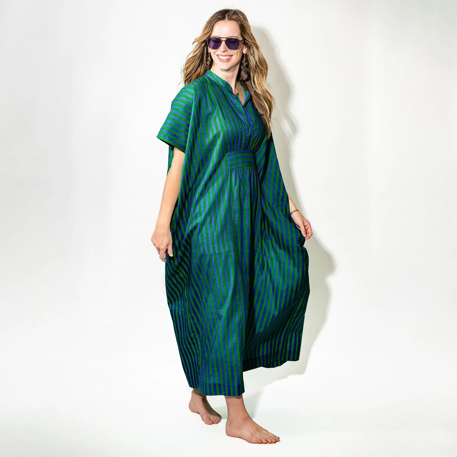 Margot Stripe Kaftan Navy + Kelly Green