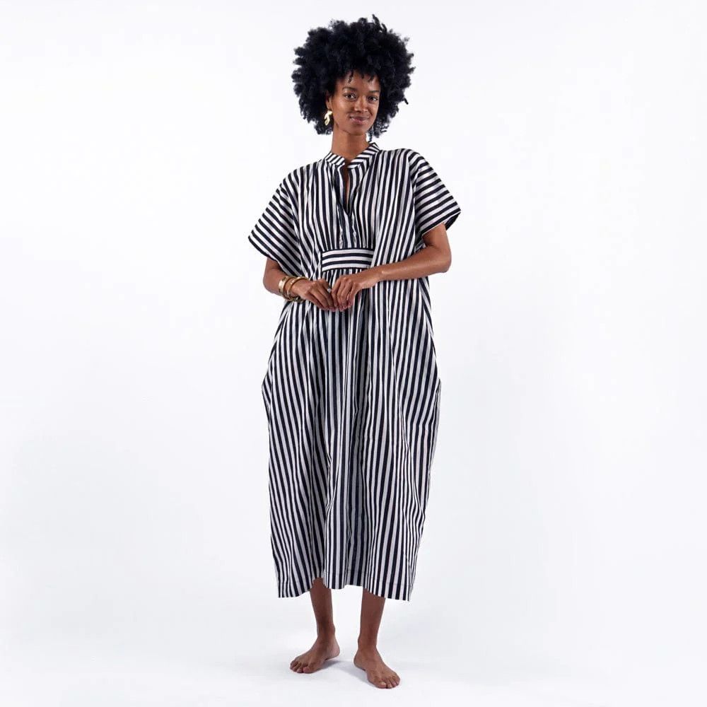 Margot Stripe Kaftan Black + White