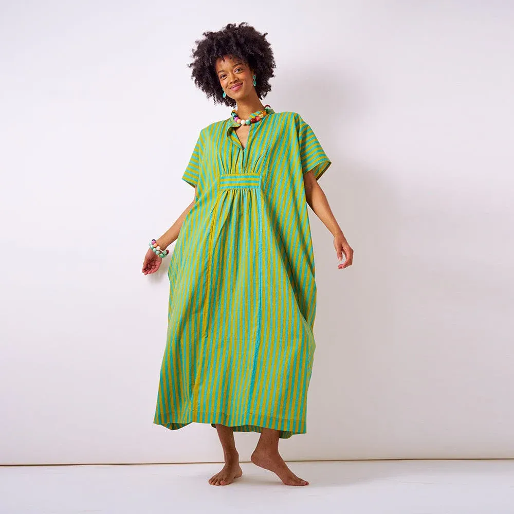 Margot Stripe Kaftan Auqua + Chartreuse