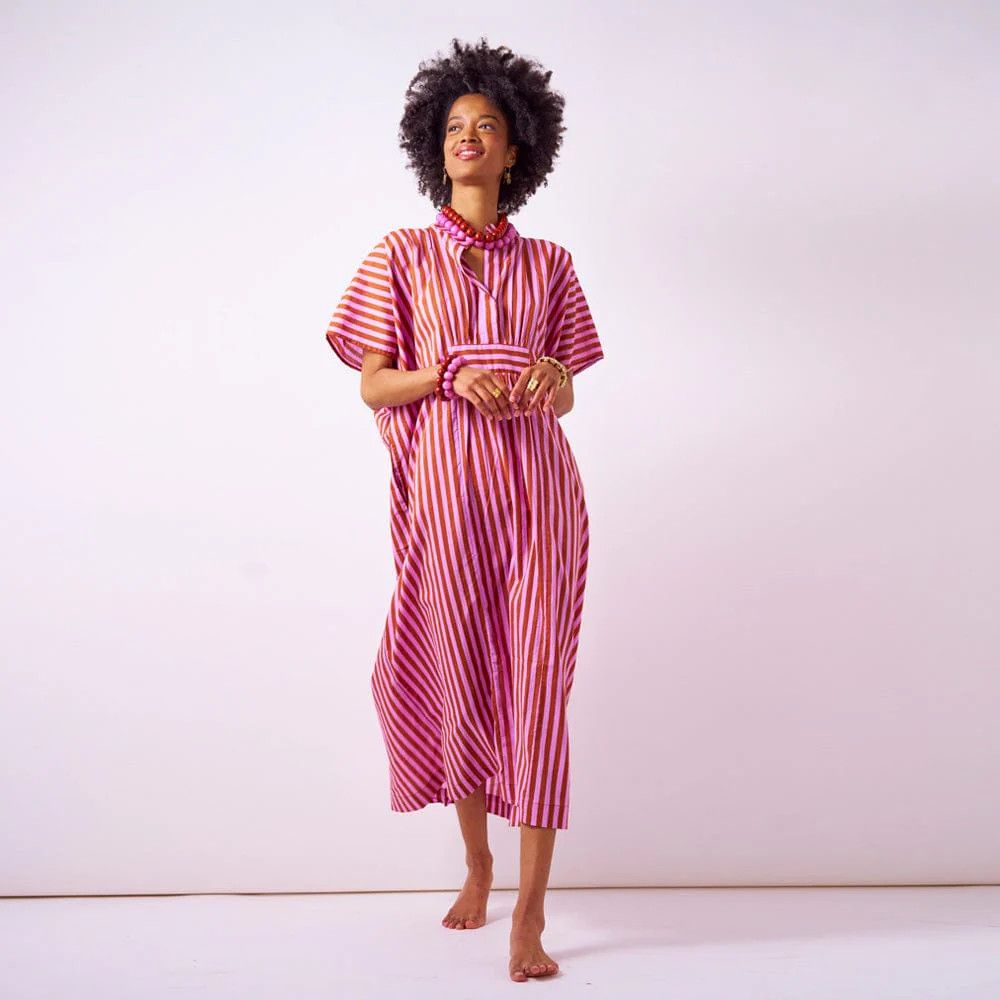 Margot Stripe Kaftan Lilac + Rust