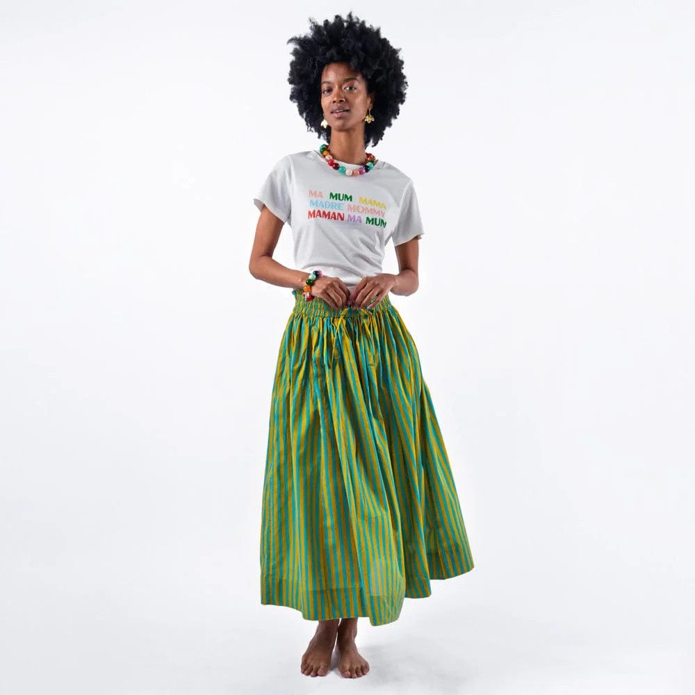 Keaton Stripe Skirt Aqua + Chartreuse