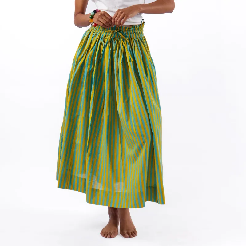 Keaton Stripe Skirt Aqua + Chartreuse