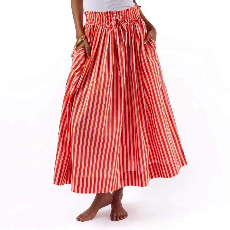 Keaton Stripe Skirt Coral + Blush