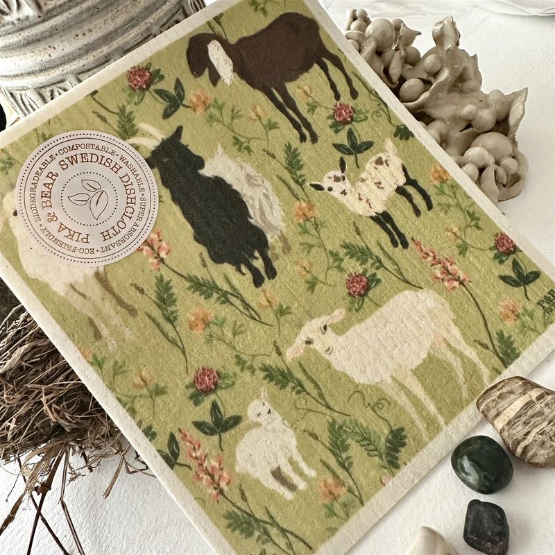 Swedish Dishcloth Totes Ma Goats and Flowers