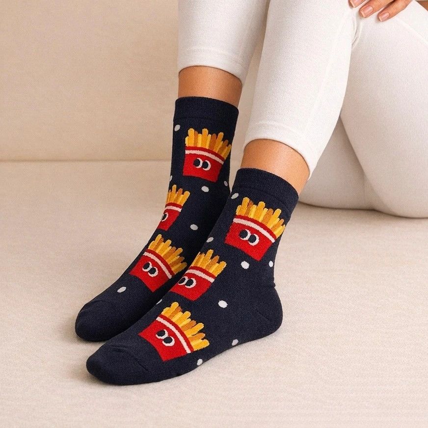 "Shoe Strings" French Fries Pattern Crew Sock