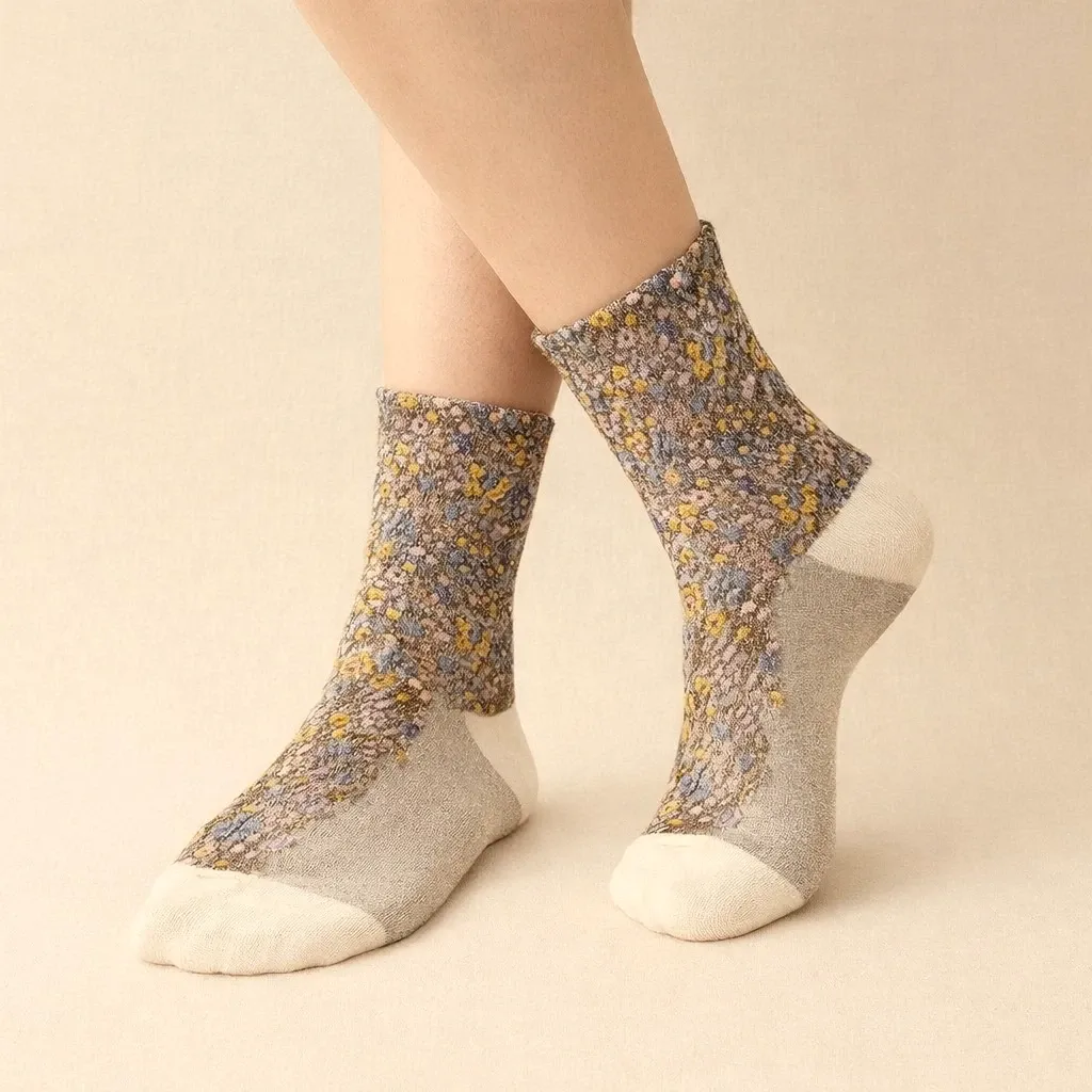 Breughel Colour 1 Floral Applique Crew Sock
