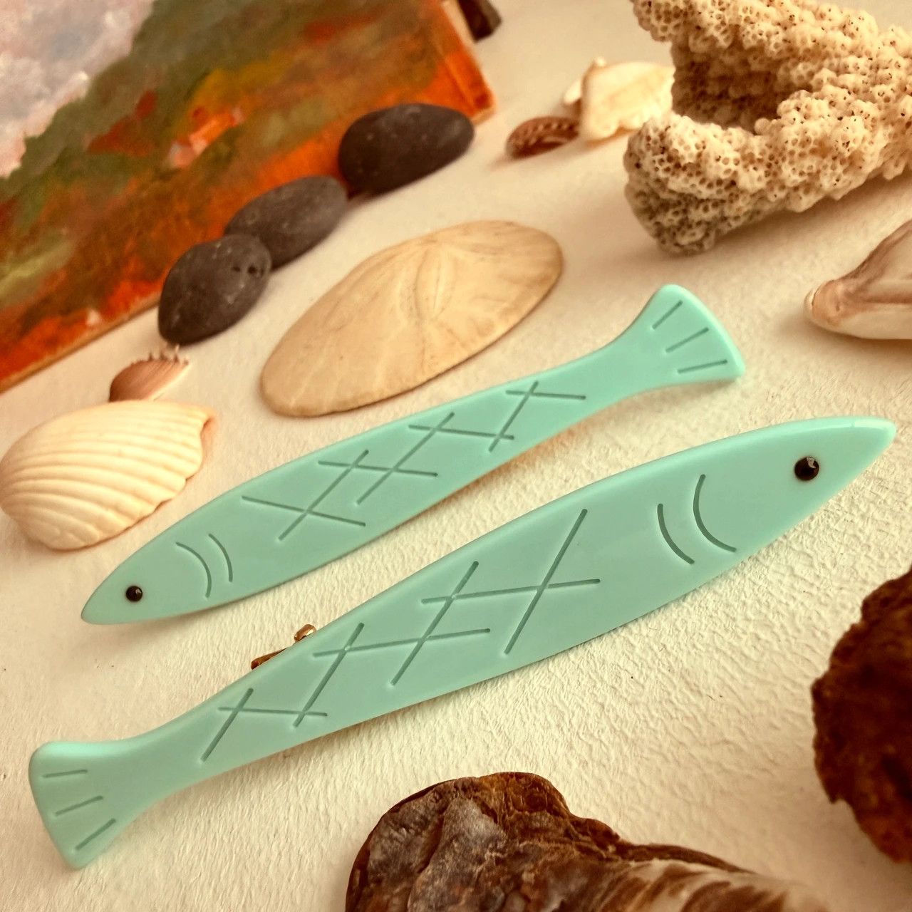 "Sardinia" Fish Hair Clips Seafoam
