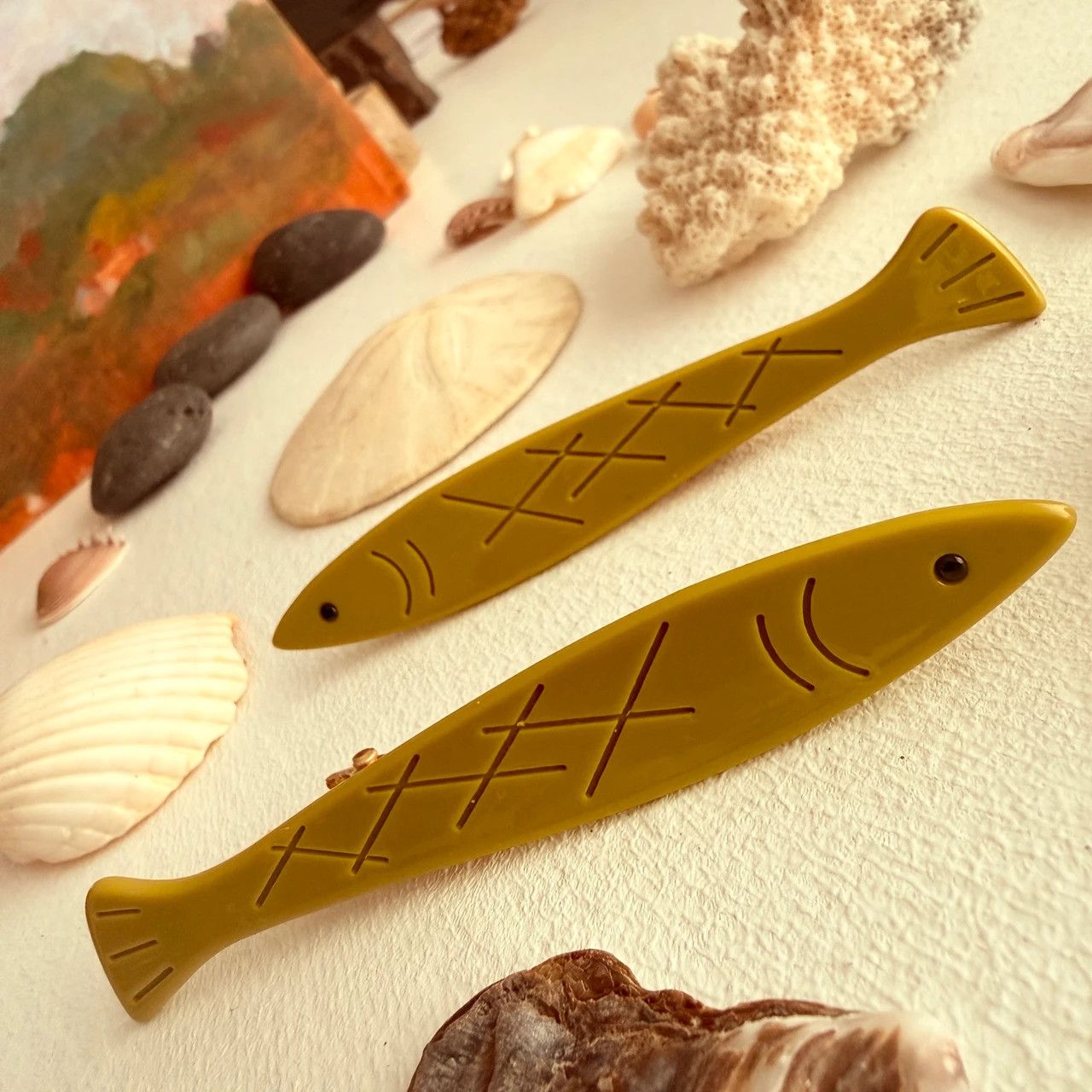 "Sardinia" Fish Hair Clips Chartreuse