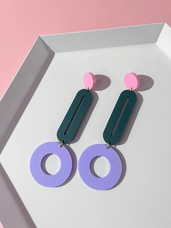 Pendulum Dangle Earrings Pastel Pink | Dark Green | Purple
