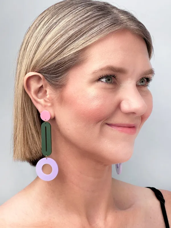 Pendulum Dangle Earrings Pastel Pink | Dark Green | Purple