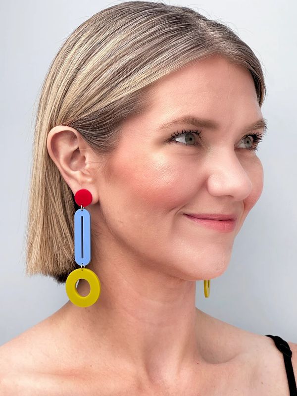 Pendulum Dangle Earrings Red | Cornflower Blue | Chartreuse Green
