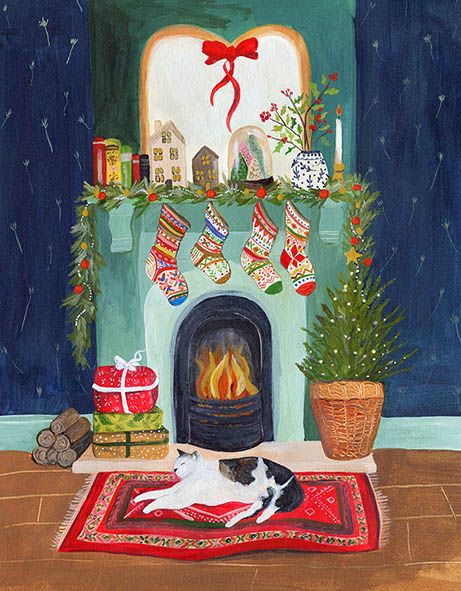 Boxed Christmas Cards Cosy Fireplace