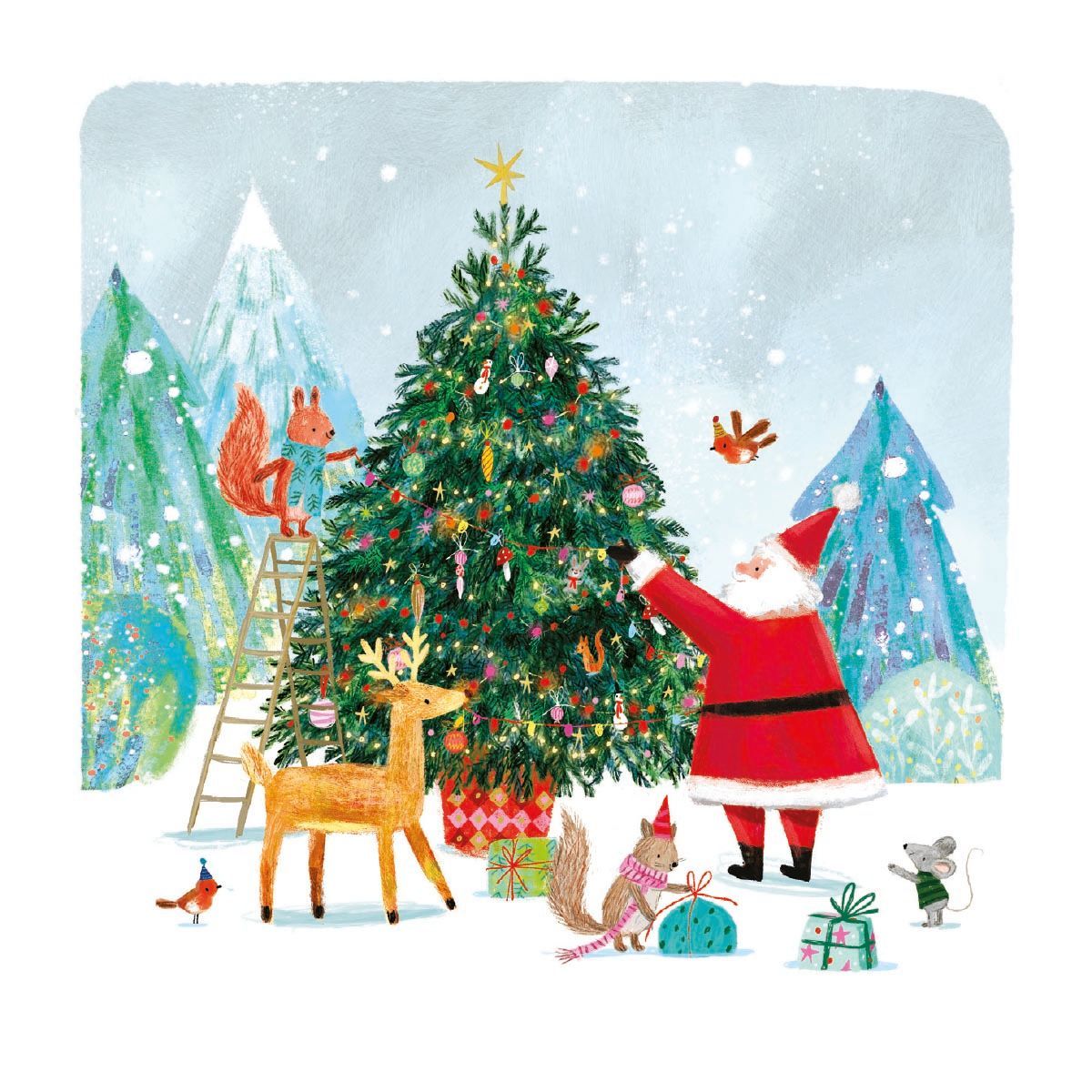 Boxed Christmas Cards Small Square Santas Tree