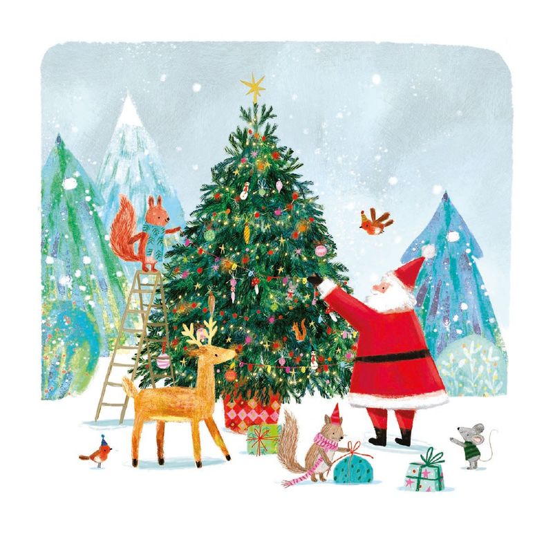 Boxed Christmas Cards Small Square Santas Tree