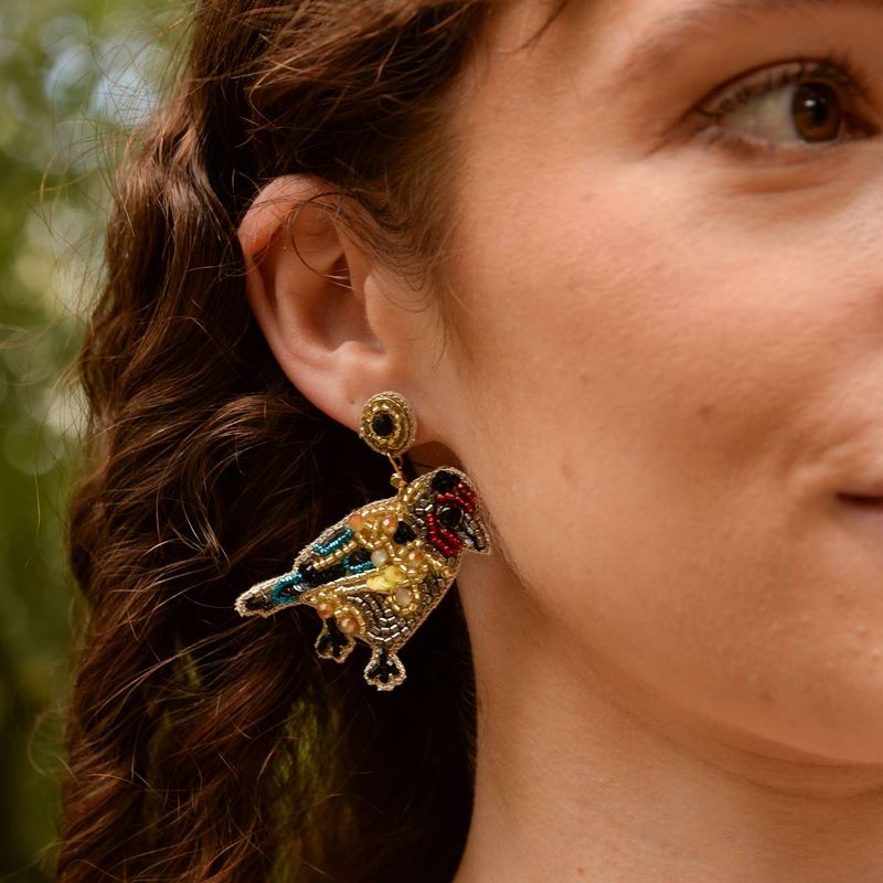 Beaded Goldfinch Small Bird Earrings