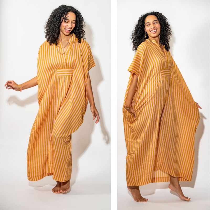 Margot Stripe Kaftan Blush + Mustard