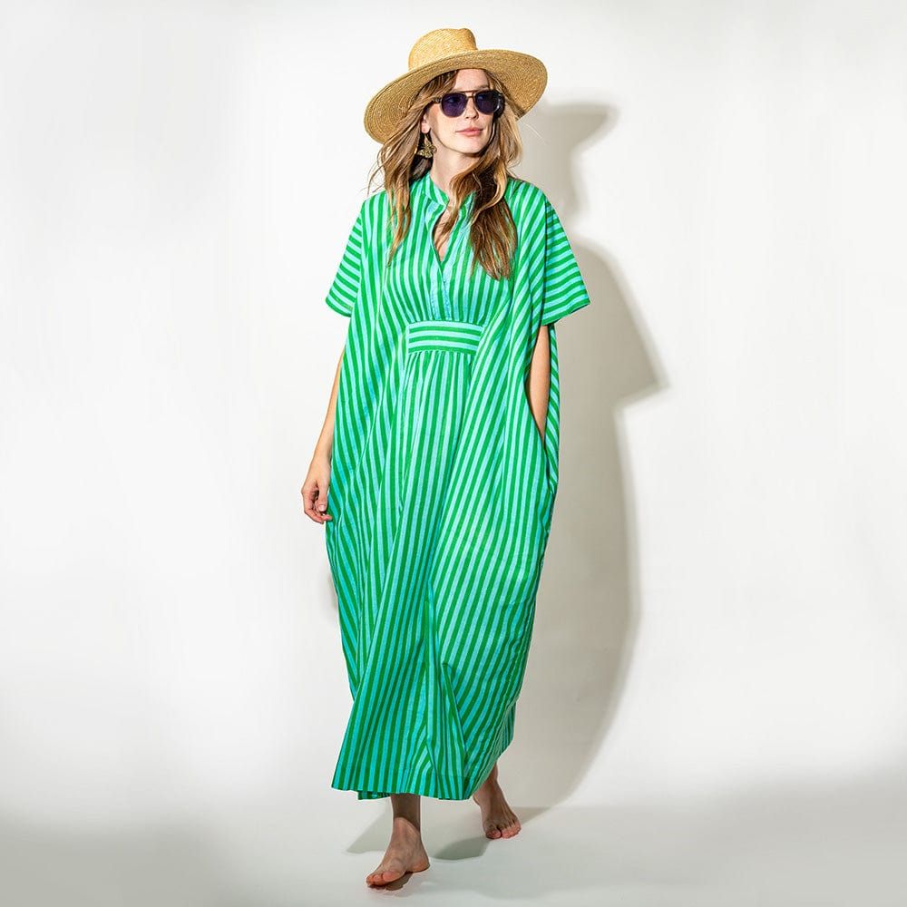 Margot Stripe Kaftan Green + Blue