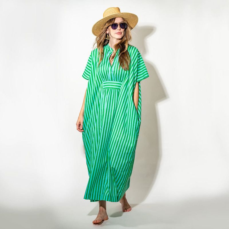Margot Stripe Kaftan Green + Blue