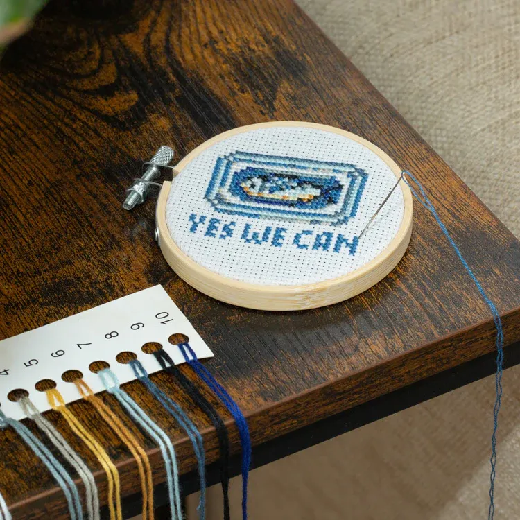 Mini Cross Stitch Embroidery Yes We Can Sardine