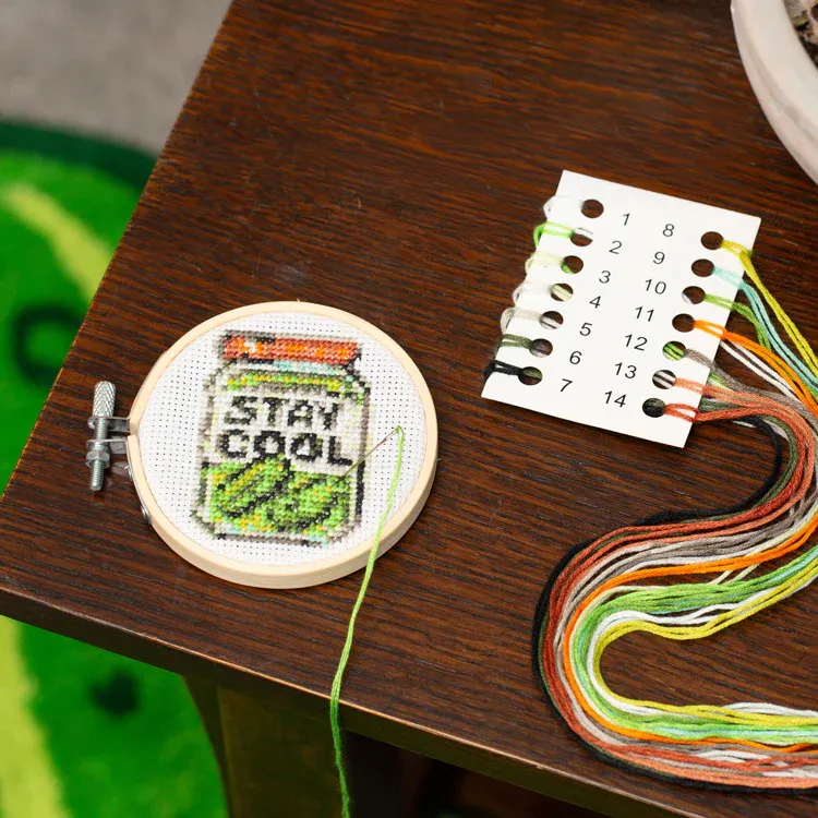Mini Cross Stitch Embroidery Stay Cool Pickle