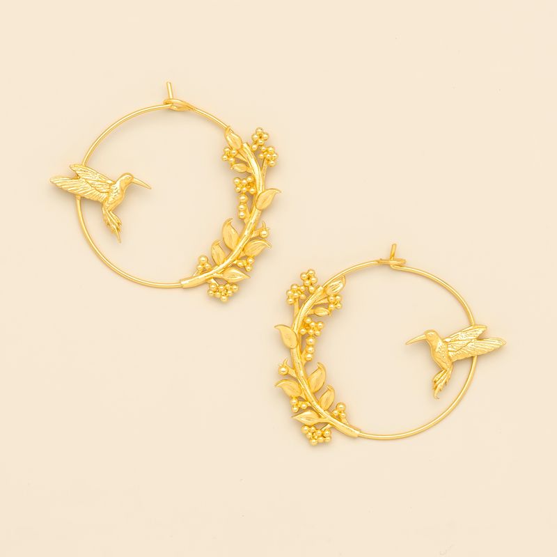Refined Icon Earring Hummingbird Hoop Gold